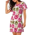 thumbnail image 2 of Honeii Rose Flowers Print Women's Loose Short Sleeve Nightgown, Soft Cotton Sleepwear, Comfy Loose Fit Pajama Dress for Sleep and Lounge, 2 of 6