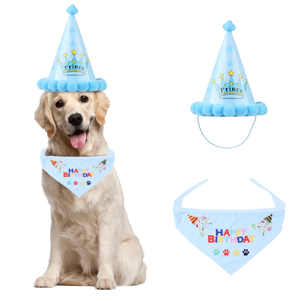 Dog Birthday B andana Scarfs with Cute Doggie Birthday Party Hat Cute