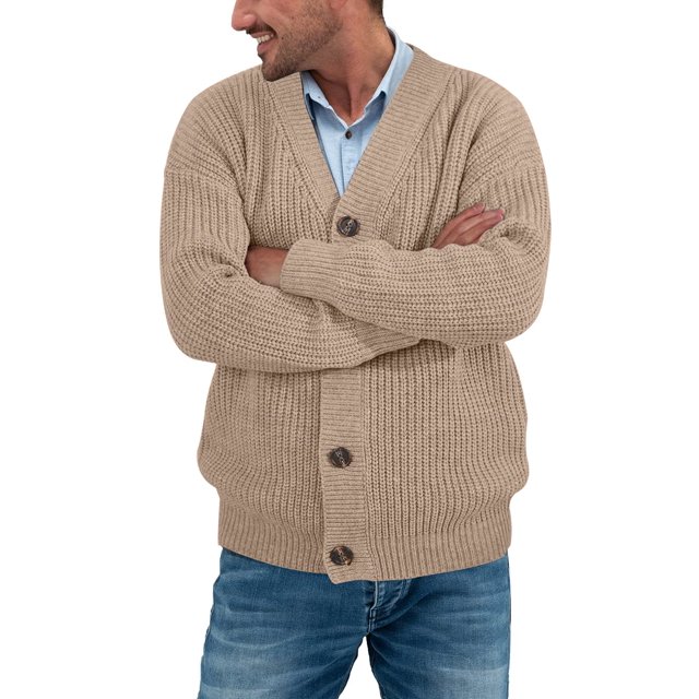 Sherrylily Men Cable Knit Cardigan Sweater Loose Fit Open Front Button