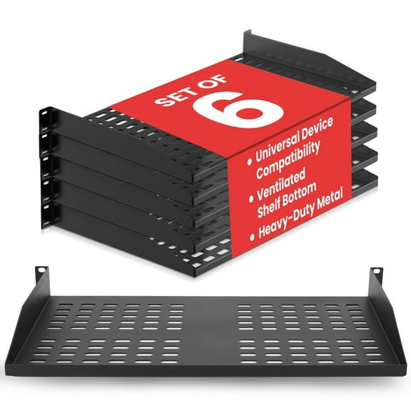 6-Pack 1U Server Rack Shelf - Universal Device Server Rack Mounting Tray