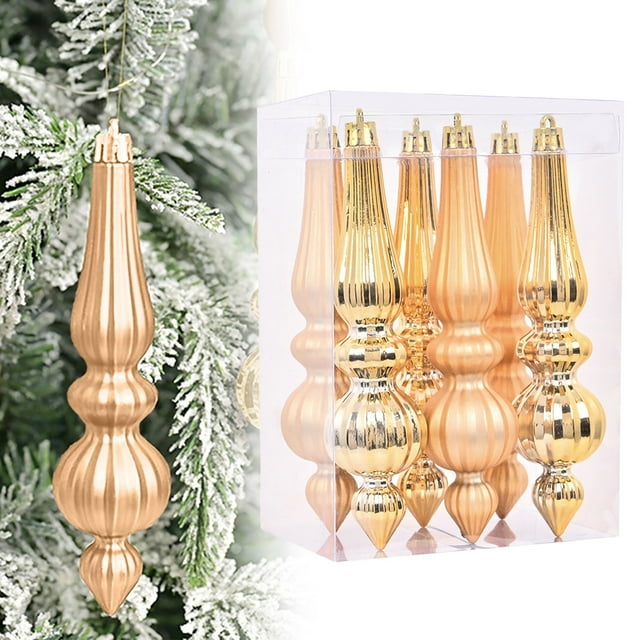Christmas Decor 6Pcs Christmas Ornaments Set Conical Shape Plastic Christmas Finial Drop Christmas Ornaments Xmas Hanging Pendants Christmas Tree Ornament