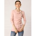 thumbnail image 4 of Women's Cowl Neck Long Sleeves Buttons Decor Ruched Top, 4 of 6