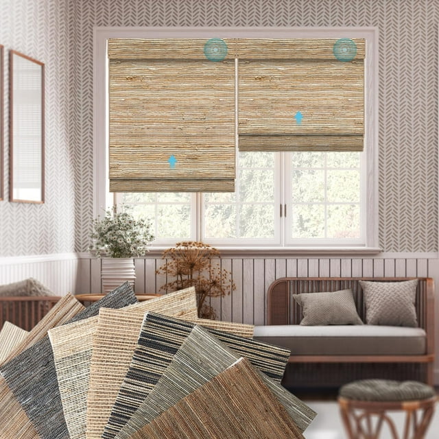 Stores en Bois Naturel Motorisés Ersan pour Fenêtres, Stores Romains Électriques avec Télécommande pour Portes Coulissantes, Compatibles avec Alexa/Homekit/Google Home, Personnalisés, Échantillons Multicolores