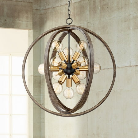 

Possini Euro Design Brass Wood Finish Orb Chandelier 25 Wide Modern 12-Light Fixture for Dining Room House Foyer Kitchen Island Entryway