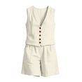 thumbnail image 5 of Costeam Womens Linen Blend 2 Piece Outfit Sleeveless V Neck Button Down Vest High Waist Shorts with Pockets Casual Summer Matching Set Lightweight Breathable, 5 of 7