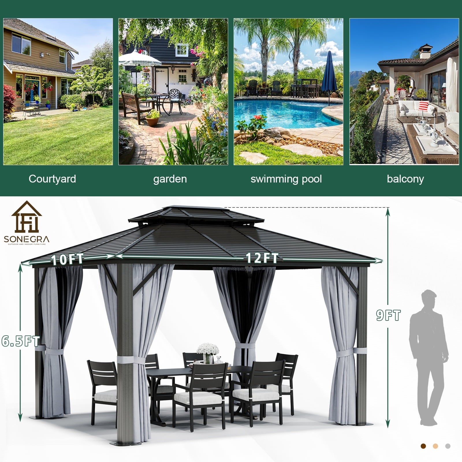 Buy Sonegra 10 x 12 FT Hardtop Gazebo, Galvanized Steel Outdoor Gazebo ...