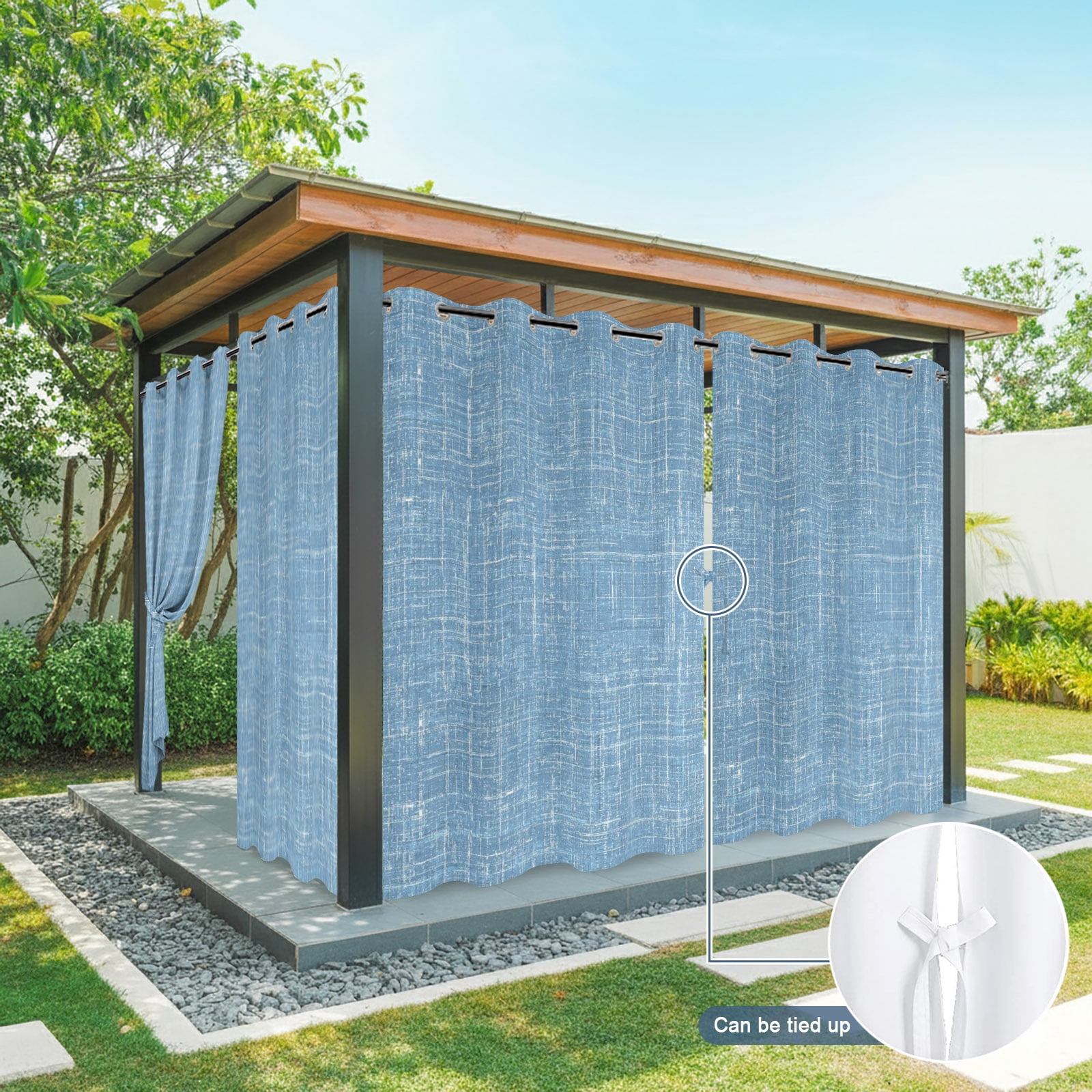 Sky Blue Outdoor Curtains for Patio, Abstract Modern Farmhouse Solid Color Sunshade Privacy Drapes Grommet Waterproof Outside Curtains for Porch/Cabana/Balcony 54"x 95", 2 Panel