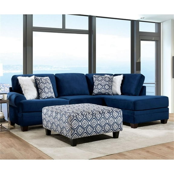 Bowery Hill Microfiber Upholstered L-Shaped Sectional in Navy