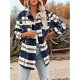 thumbnail image 4 of Women'S Flannel Plaid Shacket Fall Outfits Long Sleeve Button Down Shirts Jacket Coats with Side Pockets Navy Blue M, 4 of 7