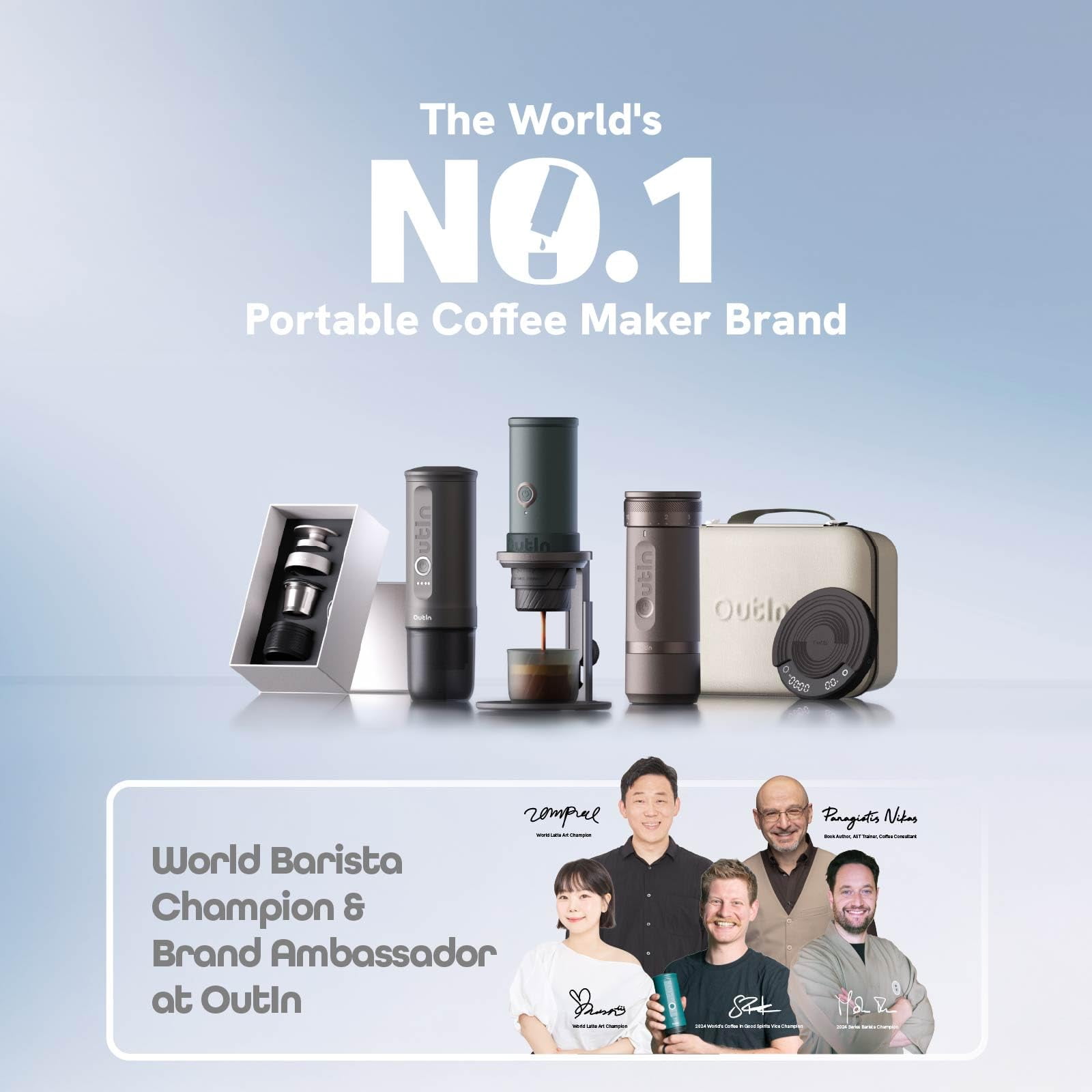 OutIn Nano Portable Electric Espresso Machine - Space Grey - Self-Heating Travel Coffee Maker w/USB-C, Works with Ground Coffee & Nespresso Capsules