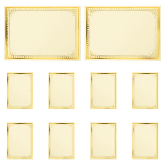 Pretyzoom 10Pcs Thick A4 Certificate Paper with Plated Gold Border Beige Blank Printable Award Sheets