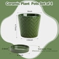 thumbnail image 2 of BUYMAX 5 inch Blackish Green Ceramic Indoor Plant Pots with Drainage Holes and Tray, Relief Design, Set of 4, Modern Minimalist Decor, 2 of 7