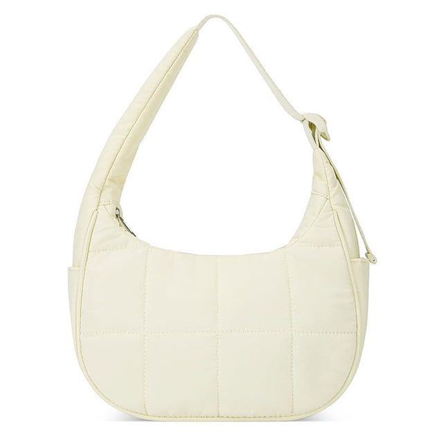Nylon Quilted Shoulder Bag | Women's Small Handbag with Adjustable Strap | Lightweight Purse for Daily Use | Zipper Closure Multi-Compartment Design | Versatile Checkered Pattern | Casual