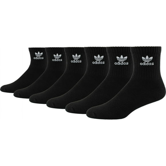 adidas Originals Men's Trefoil Quarter Socks (6-Pair), Black/ White, Large