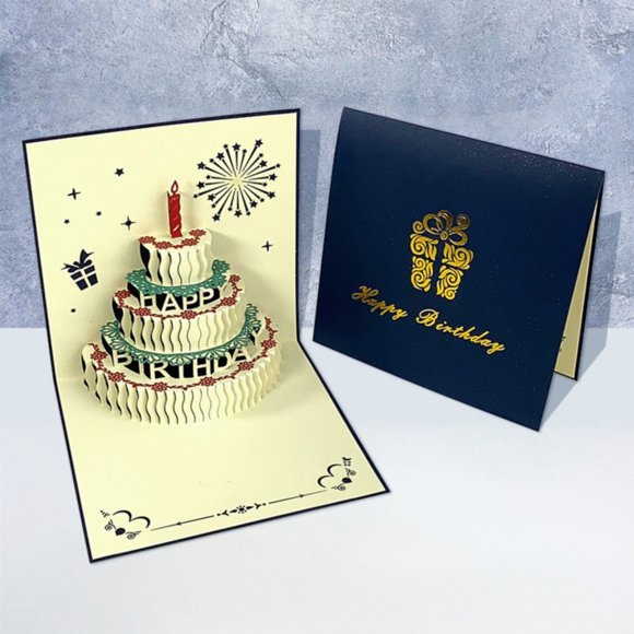 "3D Birthday Cards Warming Christmas Decor LED Light Birthday Cake Music Happy Birthday Card Postcards Greeting Cards Happy Birthday Cards Best For Mom Wife Sister Boy Girl Friends"