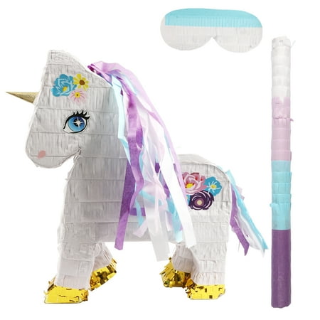 Unicorn Pinata Unicorn Party Supplies Pinata Bundle with Blindfold and Bat for Girls Boys Kids Unicorn Theme Birthday Party Game Decorations (16.14" x 12.6" x 3.5")