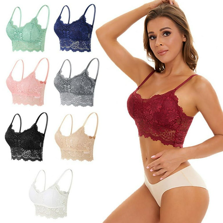 1Pc Women Lace Bralettes Girls Bralette Padded Lace Bandeau Bra with Straps  Strappy Cami Bra Crop Tank Top Wirefree Everyday Bra Skin Color XL