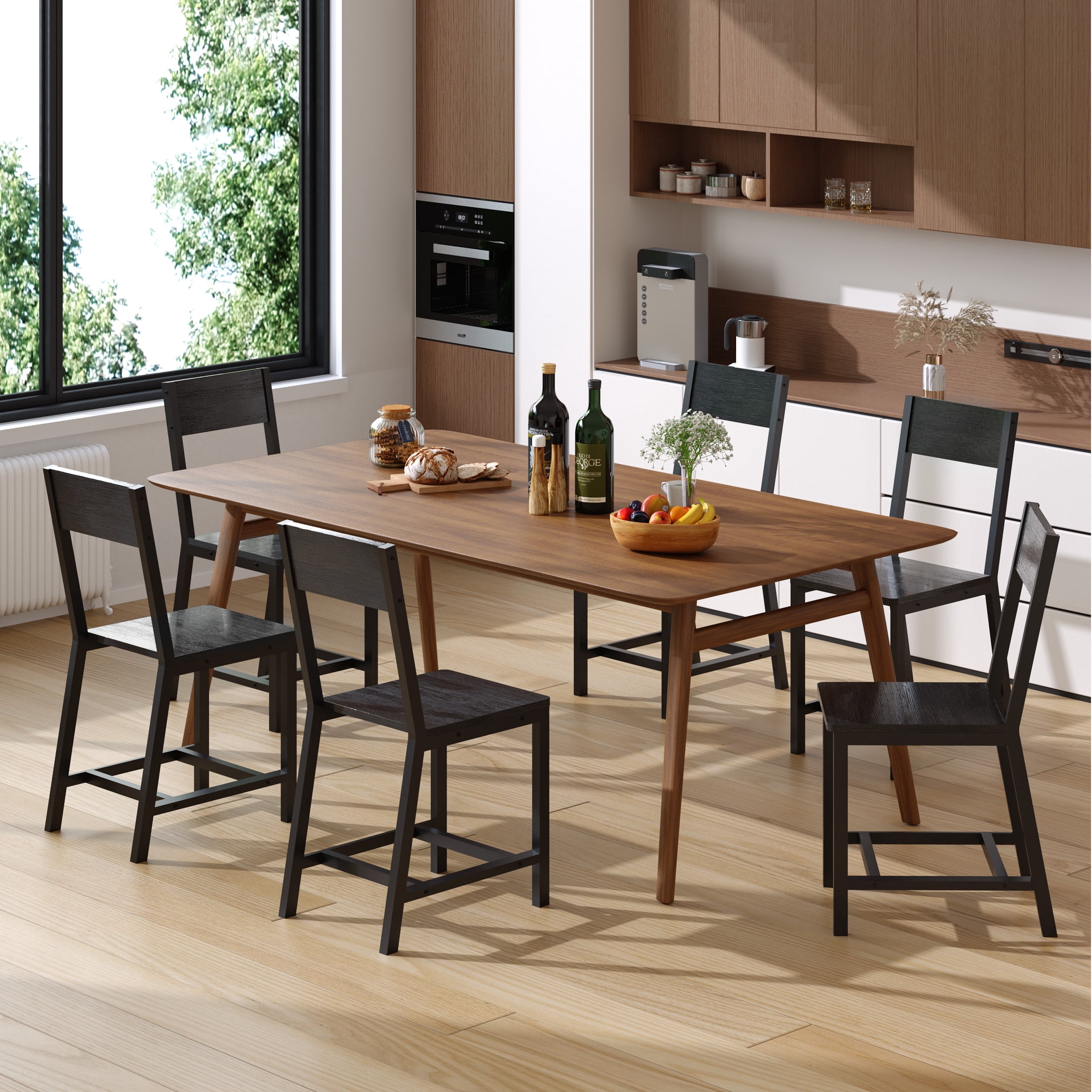 Gelloan Dining Chairs Set of 6, Rustic Wood Chairs with Metal Steel Frame, Comfortable Seat, Modern Farmhouse Chair for Kitchen, Bedroom, Living Room,Black