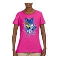 thumbnail image 2 of Wolf Painting Splatter Abstract Art Animal Lover Womens Graphic T-Shirt, Fuschia, Large, 2 of 3