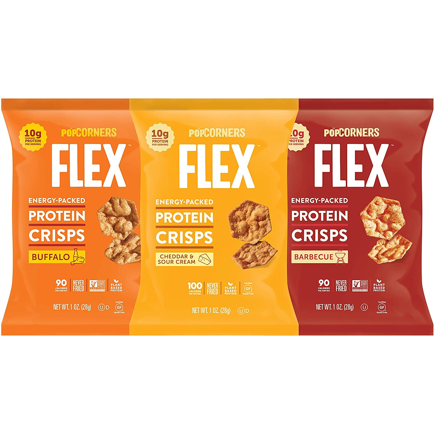 Popcorners Flex Energy Protein Crisps, Sampler Variety Pack 10g Protein Per Serving (Formula May Vary), 3 Flavor, 20 Oz, 20 Count