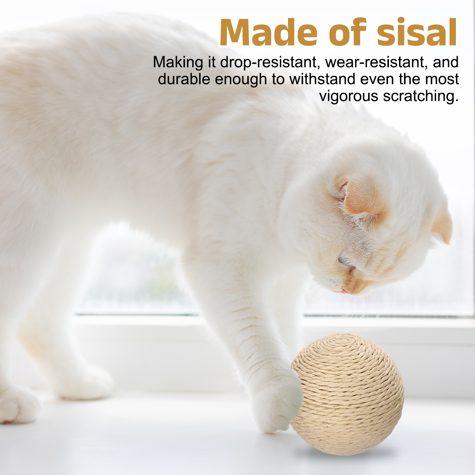 Uxcell Cat Toy Ball, Interactive Natural Cat Scratching Balls Sisal Cat Ball Toy ( Sisal, 2Pcs, 3.9Inch, Light Green ) for Kittens Pet Enrichment Training Play Indoor Exercise Fun