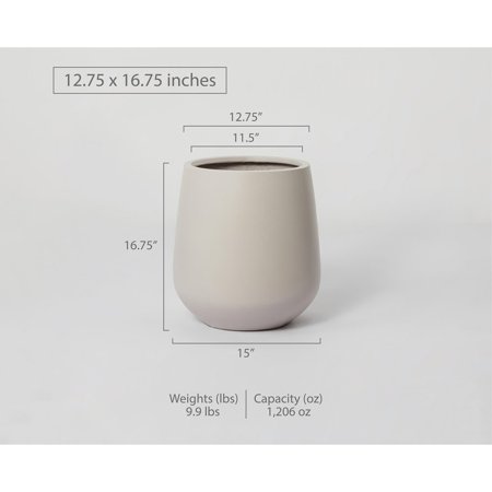 Indoor/Outdoor Large Nordic Minimalist Lightweight Round Planter Pot Gray Cream 16.75 In. H x 12.75 In. W x 12.75 In. L