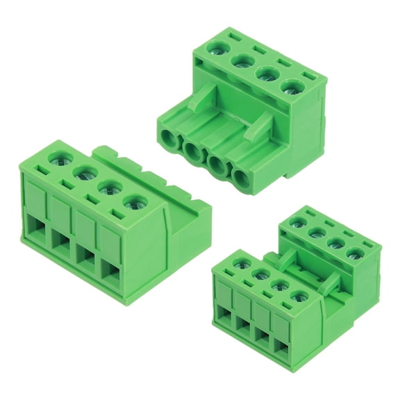 8 Set 4 Pin 5mm 0.2 Inch Pitch PCB Mount Screw Terminal Male Female, Green