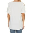 thumbnail image 5 of Olyvenn Fashion Women's Summer Cold Shoulder T-Shirt Casual Short Sleeve V Neck Blouse Top Side Slit Loose Ruffled Blouse Tops White 12, 5 of 5