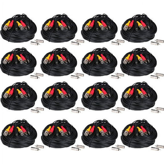 VideoSecu 16x 50ft Audio Video Power Extension Cable Wire Cord for CCTV Security Camera with Free BNC RCA Adapters b28