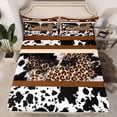 thumbnail image 2 of Erosebridal Western Bed Sheets Set Full,Brown Leopard Print Sheets Black and White Cowhide Sheet Set,Milk Cow Print Patchwork Top Sheet Wild Animal Hide Western Bedroom Decor, 2 of 6