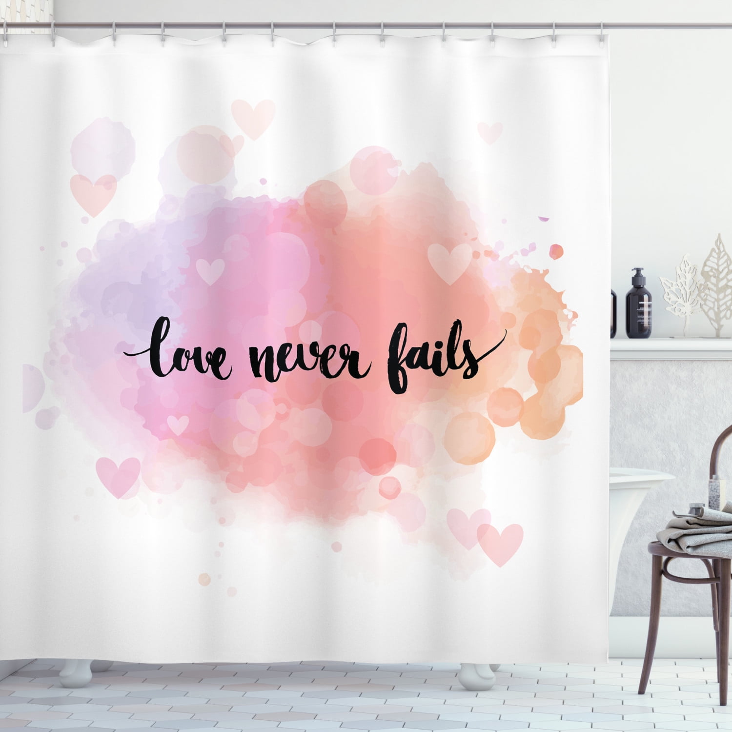 Love Shower Curtain, Dreamy Pastel Pinkish Colors Hearts Romantic