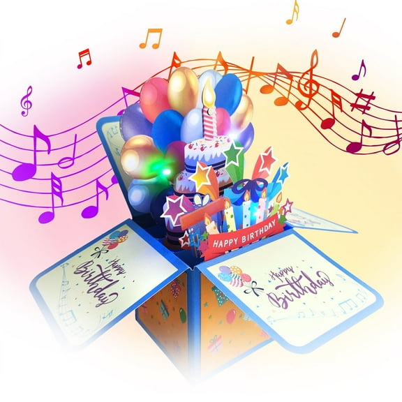 Cheinxy Large Pop Up Birthday Cards with Blowable Lights and Music,Delicate & Funny Happy Birthday Cards 3D Greeting Cards Special Birthday Gifts for Kids and Teens