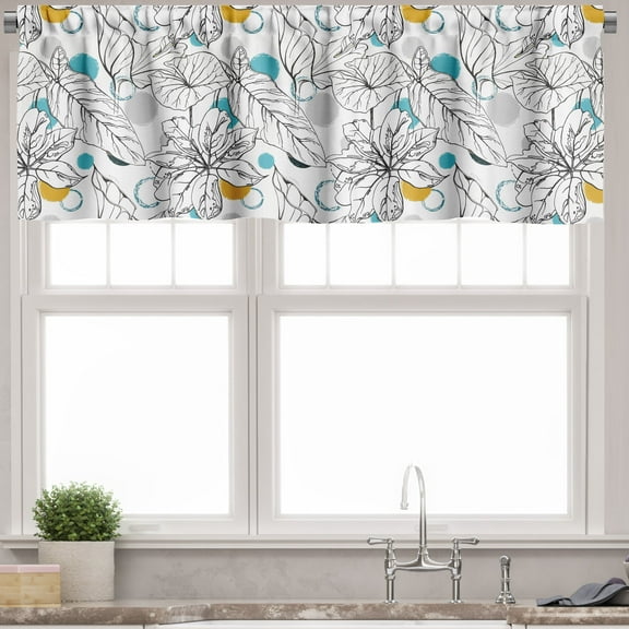 Ambesonne Floral Valance Pack of 2, Exotic Leaf Flower Drawings, 54"X18", White Blue Orange