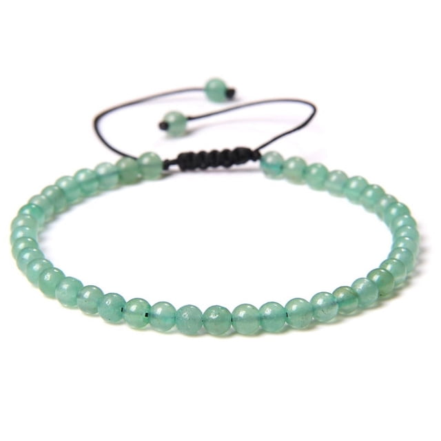 Nvzi Pulsera de cuentas hecha a mano, pulsera de cuentas finas de 4 mm, pulsera tejida ajustable hecha a mano con cuentas de piedra natural (verde claro)