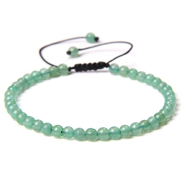Nvzi Pulsera de cuentas hecha a mano, pulsera de cuentas finas de 4 mm, pulsera tejida ajustable hecha a mano con cuentas de piedra natural (verde claro)