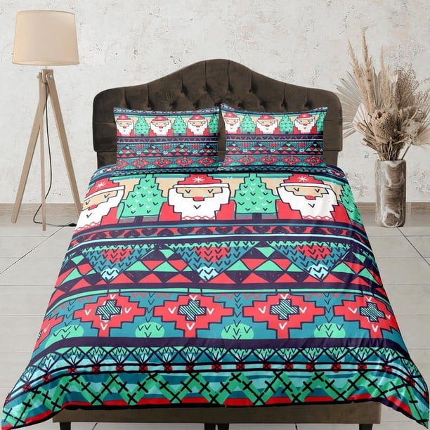 Navidad Juego De Funda Nórdica Con Almohadas Santa Claus Dormitorio Ropa De Cama Funda De Edredón