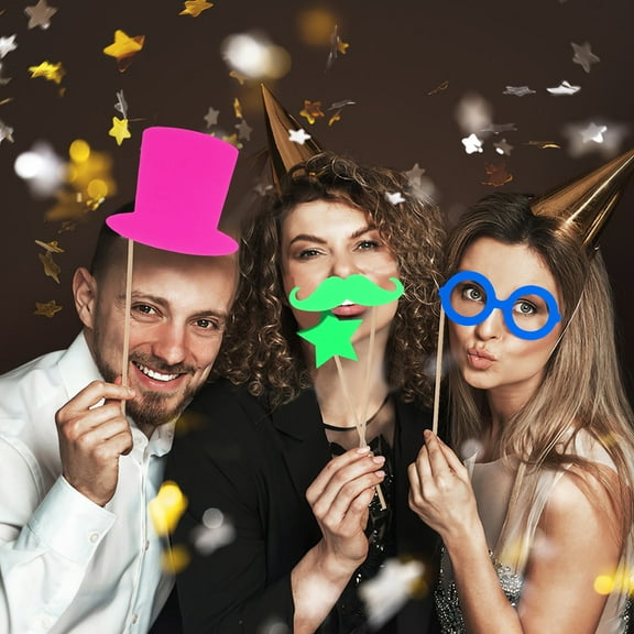 Masteelf 17pcs Neon Decors Photo Booth Props Decorative Handheld Paper Signs With Sticks Neon Party Photo Props Party Accessories