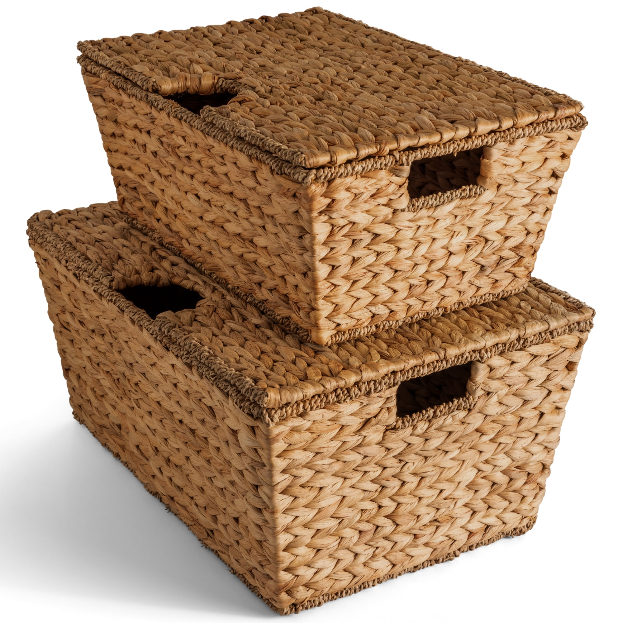 Best Choice Products Set of 2 X-Large & Medium Woven Storage Baskets W/Lids, Hyacinth Nesting Organizer Bins - Chestnut