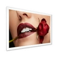 thumbnail image 2 of Designart 'Girl With Red Lipstick Holding A Rose In Mouth' Modern Framed Art Print, 2 of 4