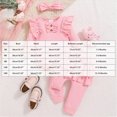 thumbnail image 3 of NOLDARES Baby Girl Clothes Newborn Rib Frill Long Sleeve Romper Daisy Flared Pants Headband Set 3Pcs Fall Winter Outfits,Pink,3-6 M, 3 of 6