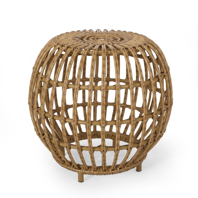 Mesa auxiliar de exterior Benzara, 50 cm, tejido de mimbre marrón claro
