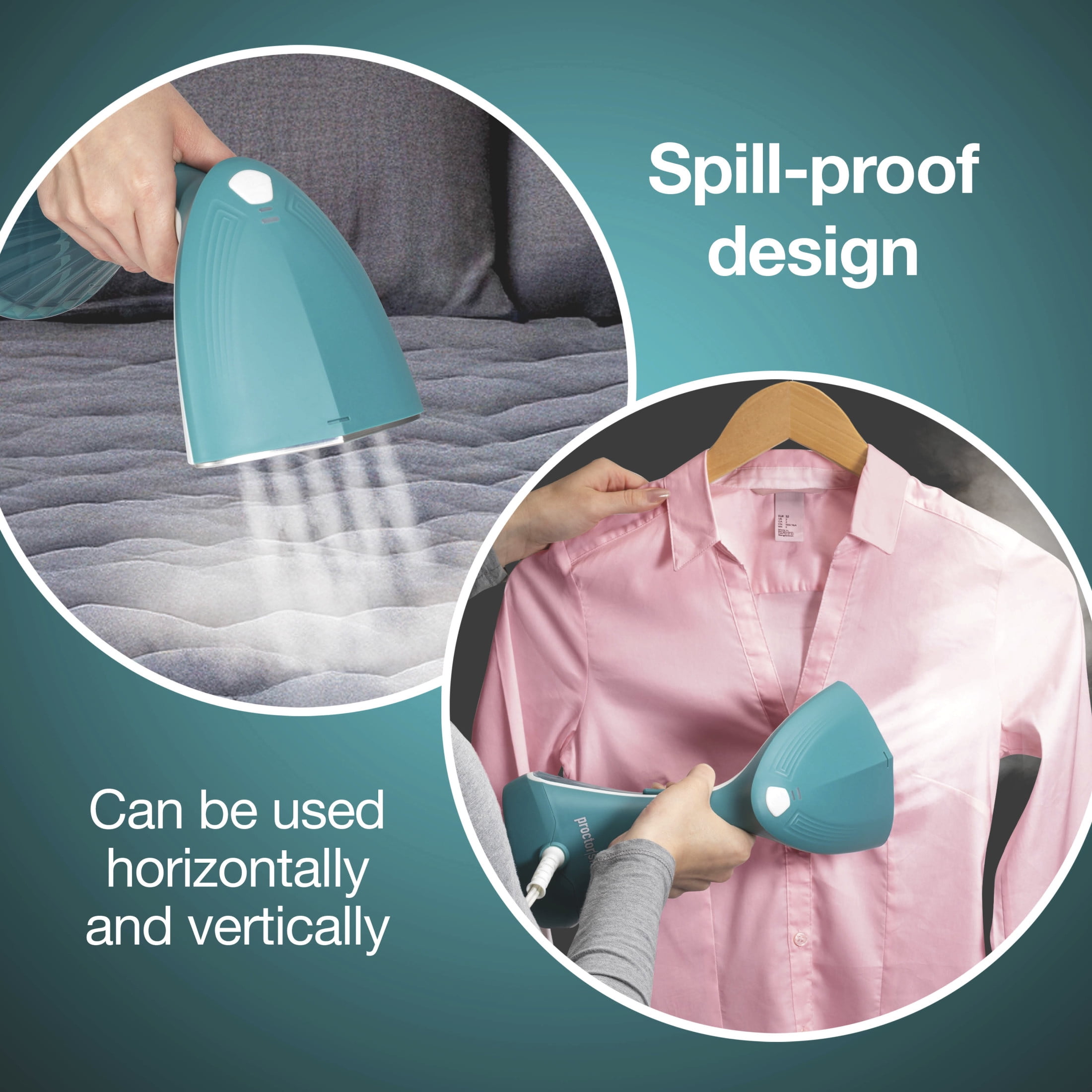 Proctor Silex Dual Mode Handheld Garment Steamer for Clothes, Removable 300 ml Water Reservoir, Turquoise