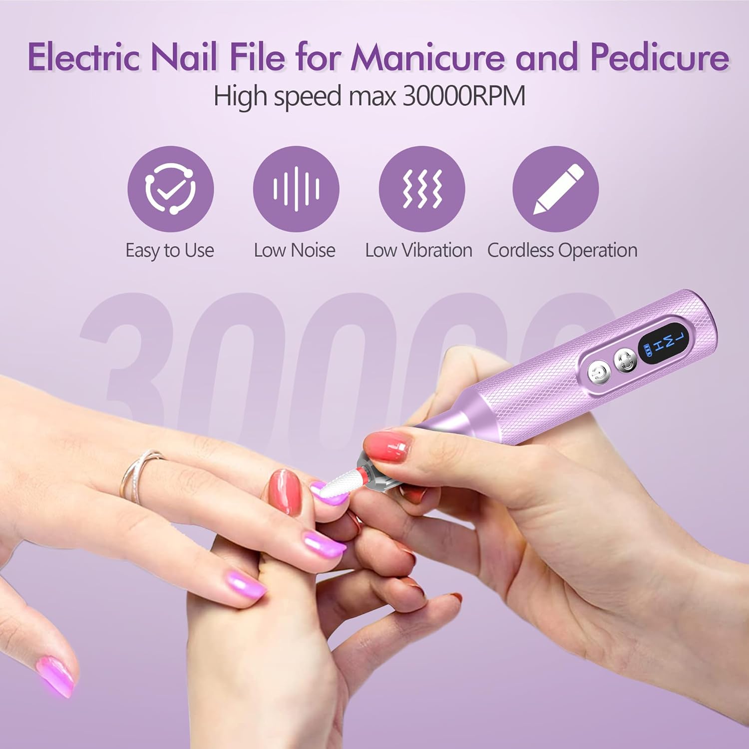 Aorsher Cordless Electric Nail Drill Professional E-File Nail Drill Kit for Acrylic, Gel Nails, Manicure Pedicure Polishing Shape Tools Design for Home Salon Use Gray