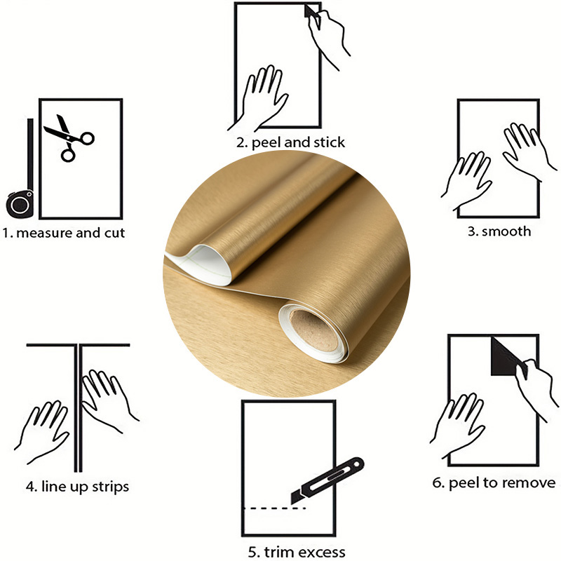 Brushed Metal Texture PET Peel and Stick Wallpaper Self Adhesive Waterproof Metallic Vinyl Finish for Wall Backsplash or Furniture Industrial Style Refrigerator Color Change 23.62 in*118/ 197 in