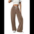 thumbnail image 2 of Pantalones Deportivos Holgados de Cintura Alta con Cordón Ajustable para Mujer, Pantalones Deportivos de Pierna y Bolsillos Marrón L, 2 of 7