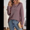 thumbnail image 4 of Camiseta Informal de Punto de Larga con Cuello Redondo y Botones A Rayas para Mujer Vino Tinto XXL, 4 of 9