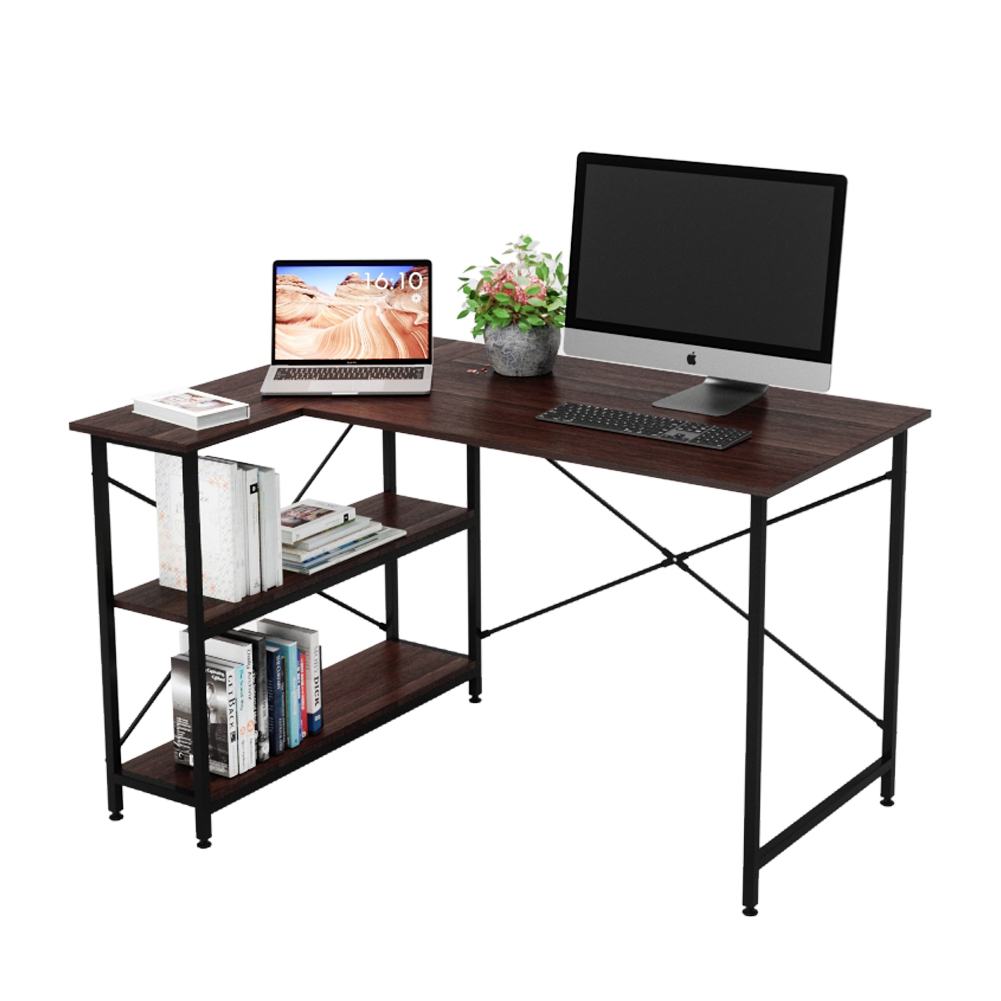 Bestier 47 Inch Small LShaped Desk with Storage Shelves in Brown