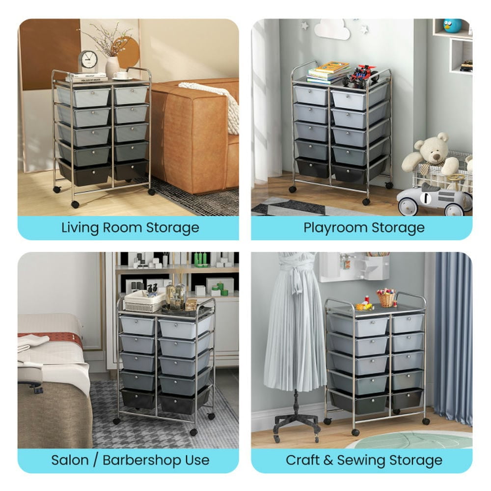 Spaco 10-Drawer Rolling Storage Cart-Gray, Craft Organizers and Storage, Multipurpose Organizer Cart for Home, Office, School