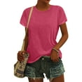 thumbnail image 3 of Adeawade T Shirts For Women Short Sleeve Loose Fit Round Neck Solid Color Simple Style Tee Leisure Daily Wear M Hot Pink, 3 of 6