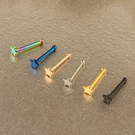 304 Stainless Steel Star Nose Bone Rings Stainless Steel color 7mm Pin: 0.8mm Head: 3mm